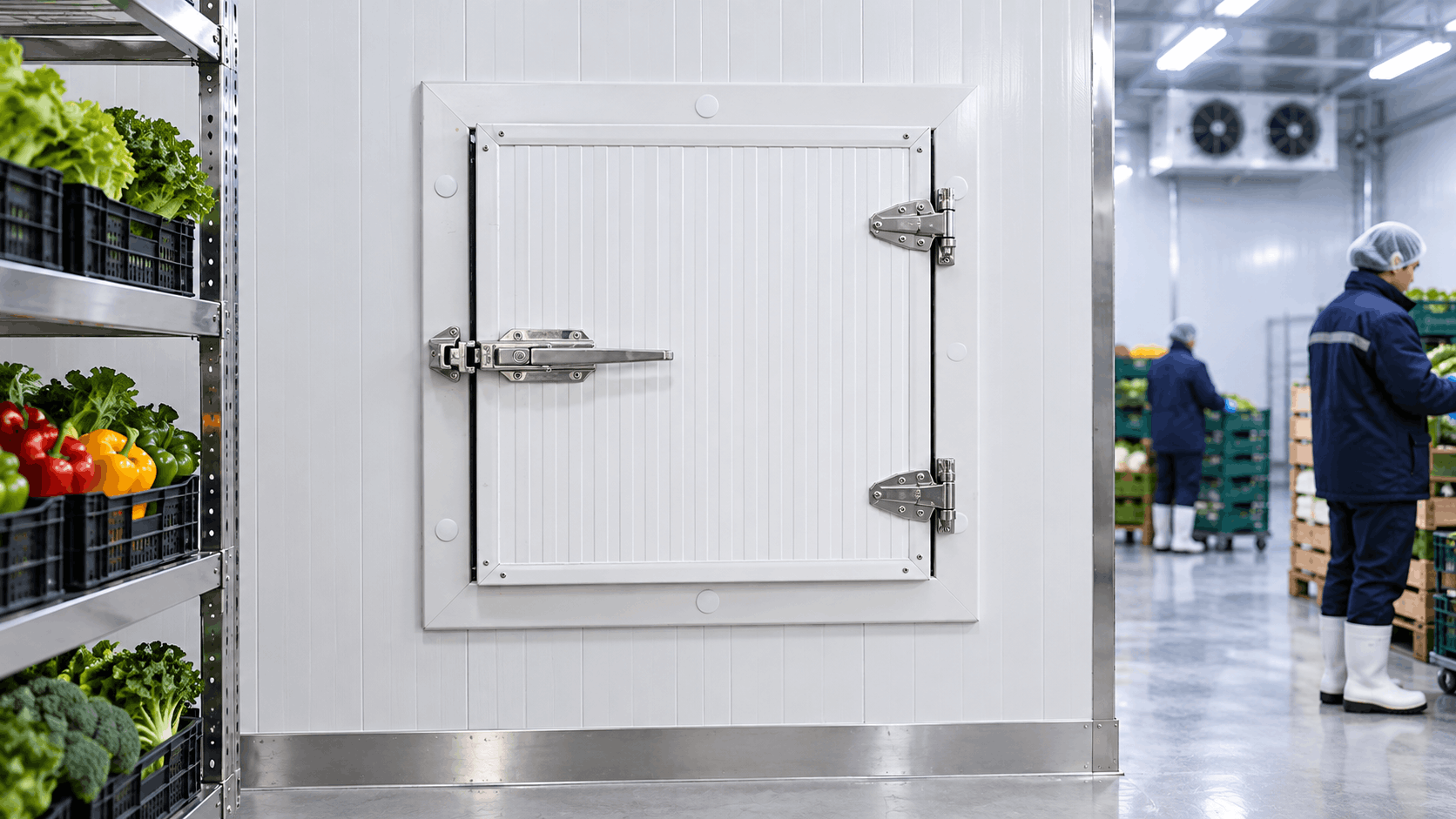 Cold room hinged door